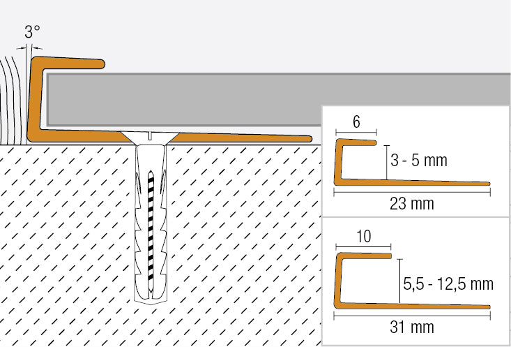 Schlüter Abschlussprofil VINPRO-S für Designboden, Vinyl, Parket, Laminat - Länge 2.5m