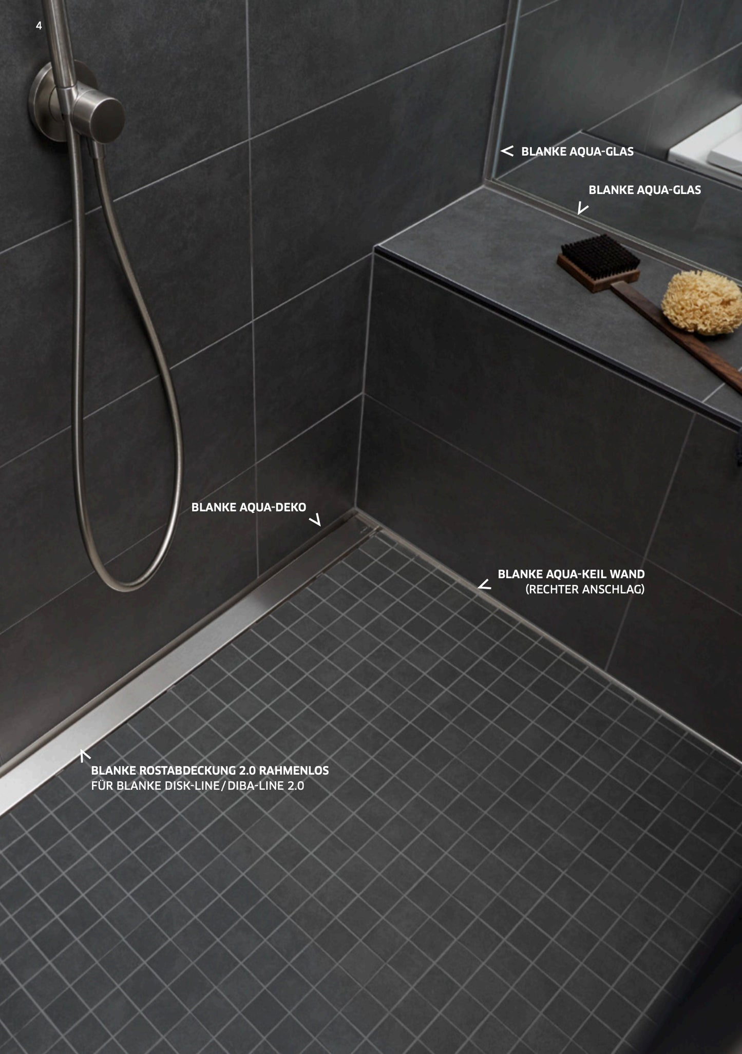 Glashalteprofil - Boden und Wand - Aqua-Glas 2.5m - Einbau unter der Fliesen