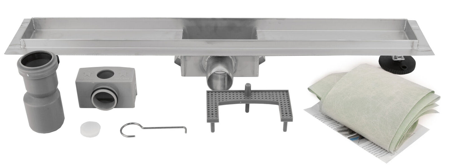 Duschrinne - Komplett-Set - Edelstahl Bodenablauf Ablaufrinne Duschablauf Flach Slim