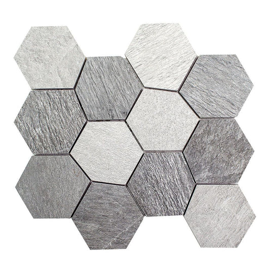 Mosaik Fliesen - Esagona Ardesia antracite/bianco/grigio Netz 25,9x22,4cm