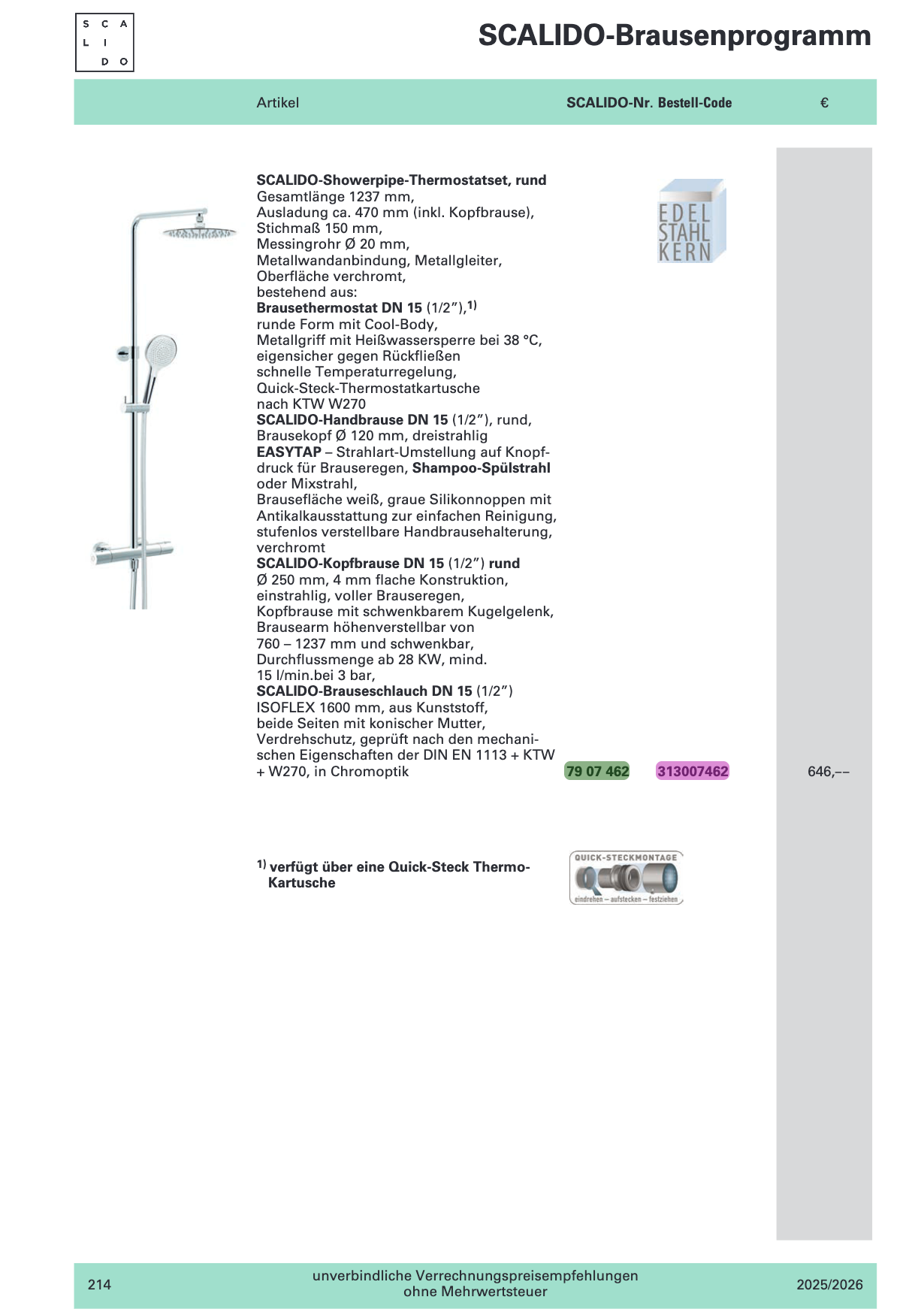 Duscharmatur Thermostatset rund, 1237mm lang Kopf-/Handbrause verchromt
