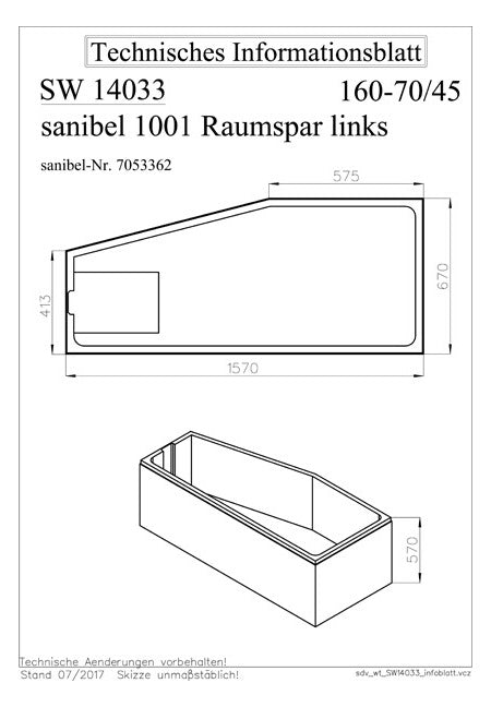 Wannenträger für 1001 Acryl-Badewannen 160x70x60cm - Raumsparbadewanne links