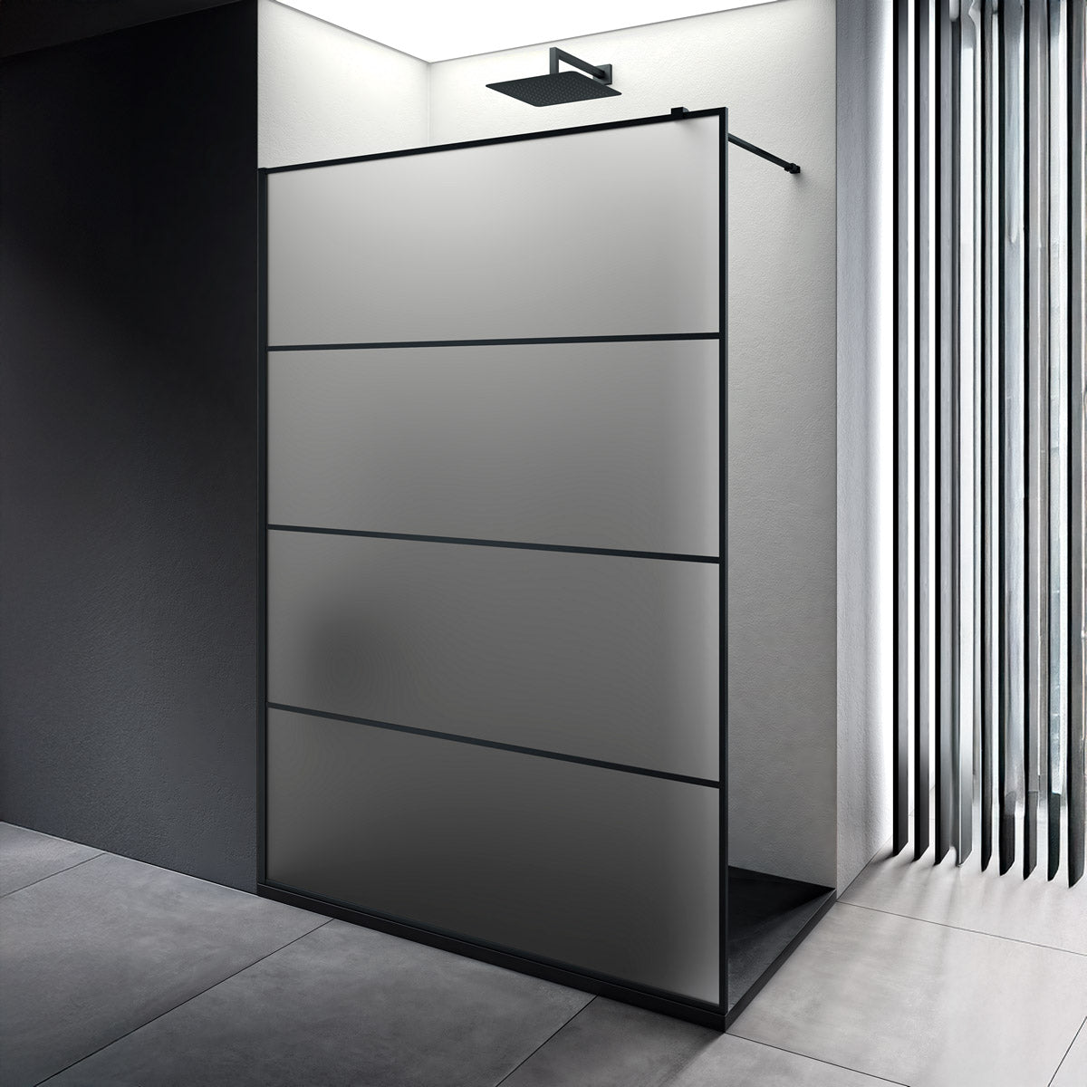 Duschabtrennung Walk-In Dusche mit Nano-Beschichtung Echtglas - 6mm - Komplett-Set schwarze Rahmen und Stange