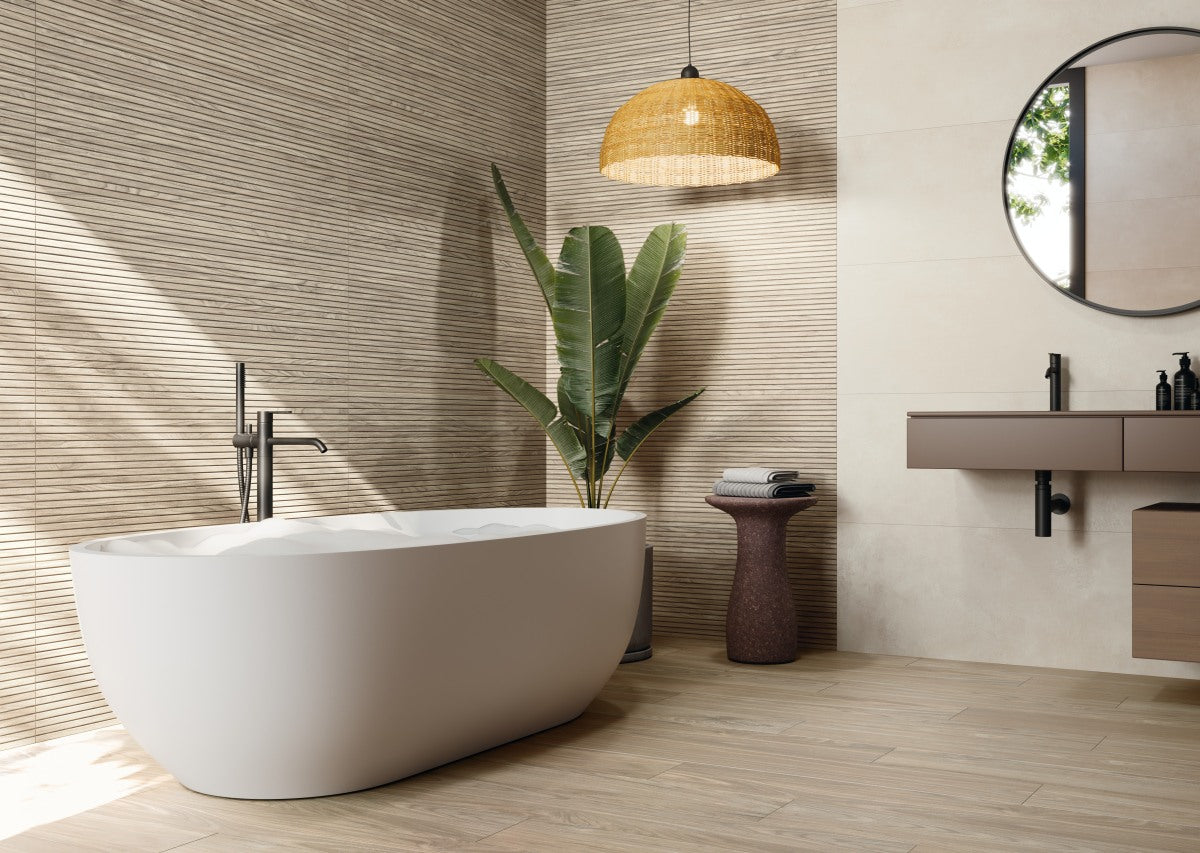 Wandfliese Holz-Optik Rillen-Design Malmo Grespania 45X120cm