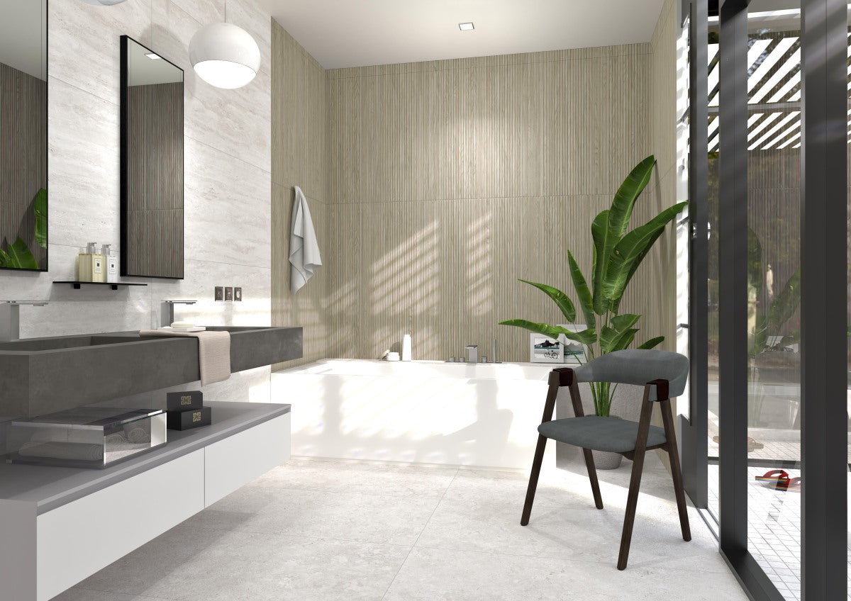 Wandfliese Holz-Optik Rillen-Design Malmo Grespania 45X120cm