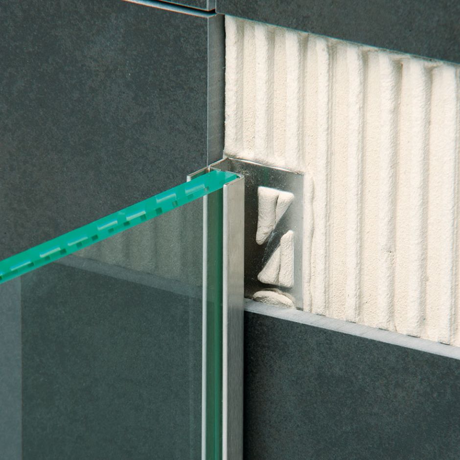 Glashalteprofil - Boden und Wand - Aqua-Glas 2.5m - Einbau unter der Fliesen