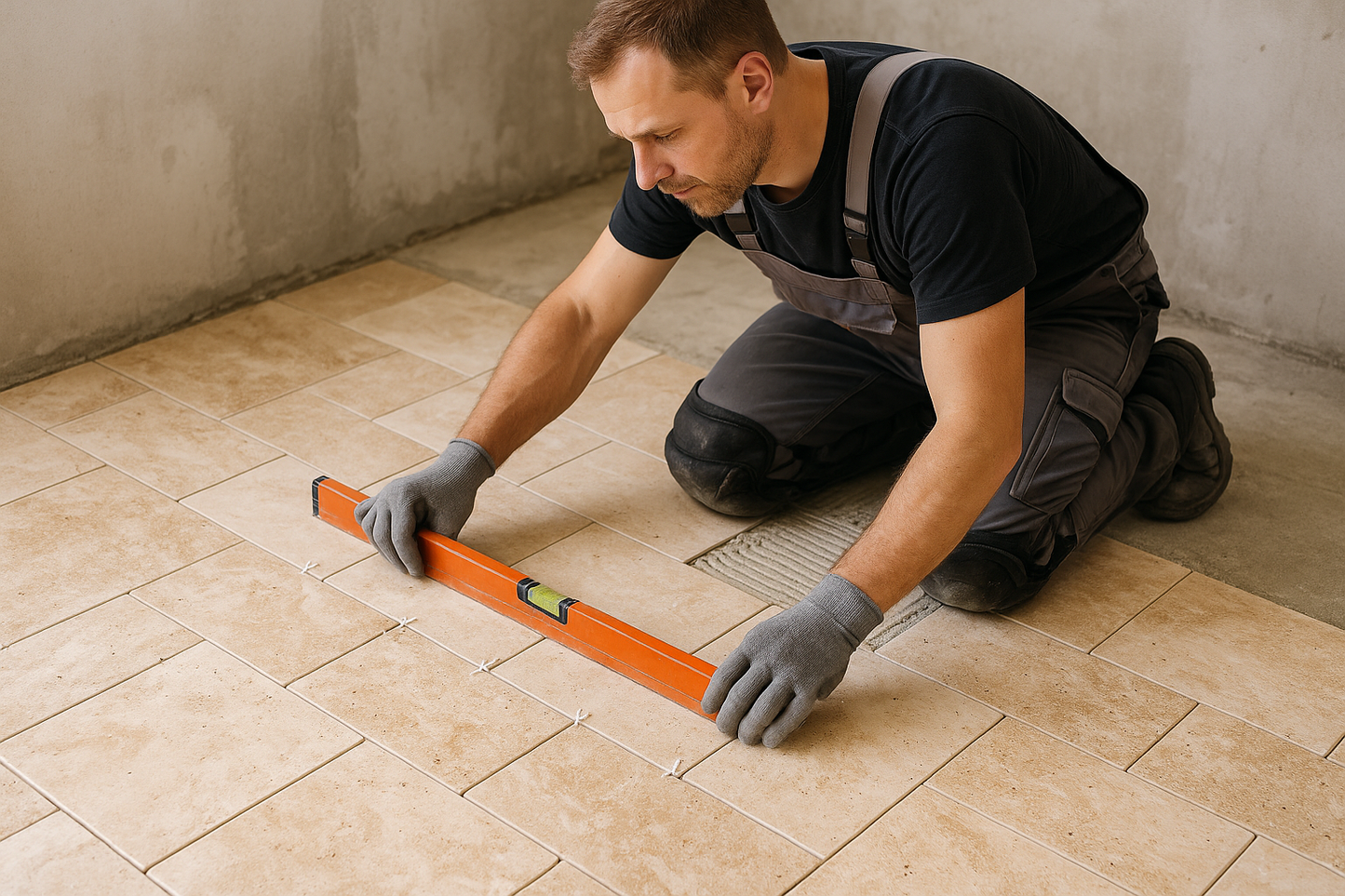 travertin verlegearbeit mit 1 handwerker