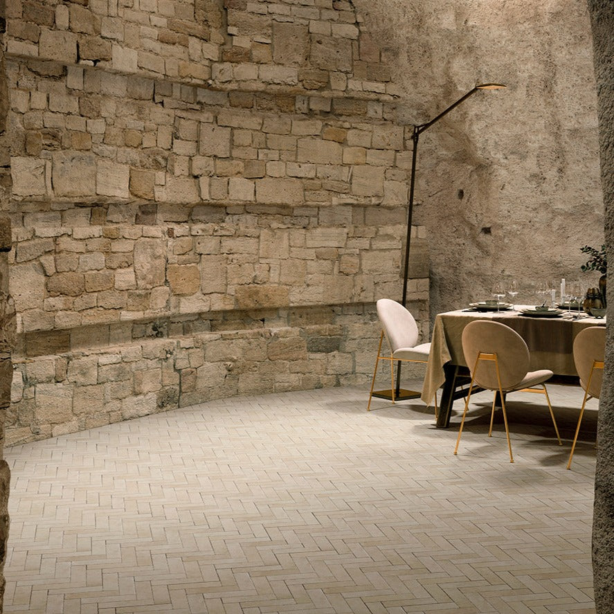 Castelli vanilla - Fliesen Steinoptik von Isla Tiles Italien - römischer Verband