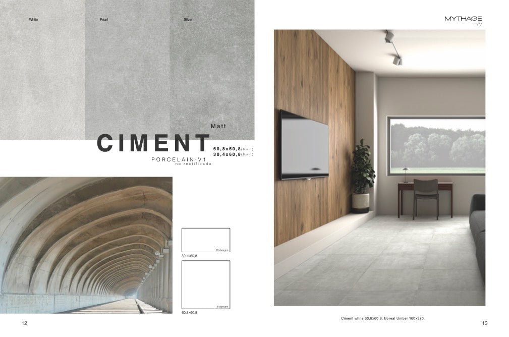 Feinsteinzeugfliese Ciment Mythage Tau Ceramica 6mm Stärke