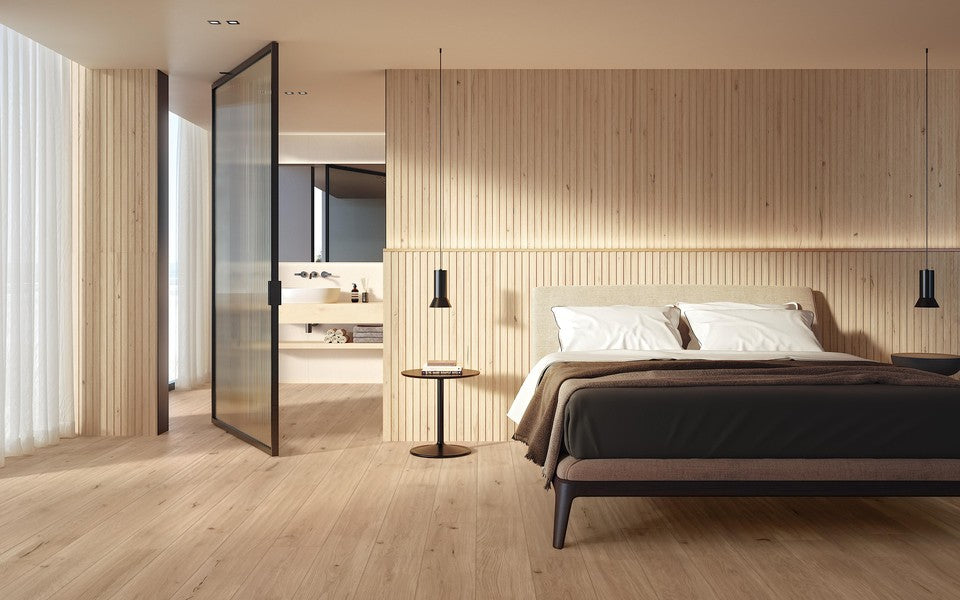 Atlas Concorde LOG Amber Oak Natural – Holzoptikfliesen mit 3D Tatami & Fischgrät-Dekor