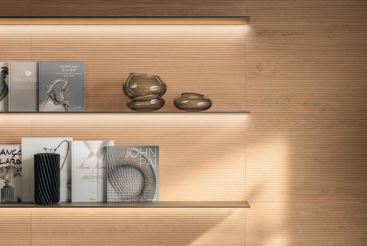 Atlas Concorde LOG Amber Oak Natural – Holzoptikfliesen mit 3D Tatami & Fischgrät-Dekor