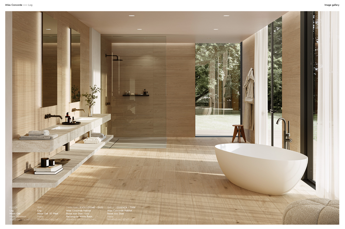 Atlas Concorde LOG Amber Oak Natural – Holzoptikfliesen mit 3D Tatami & Fischgrät-Dekor