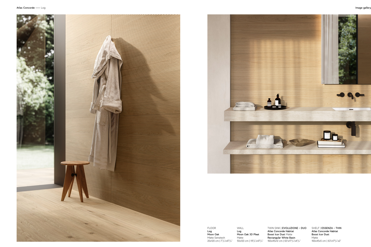 Atlas Concorde LOG Amber Oak Natural – Holzoptikfliesen mit 3D Tatami & Fischgrät-Dekor