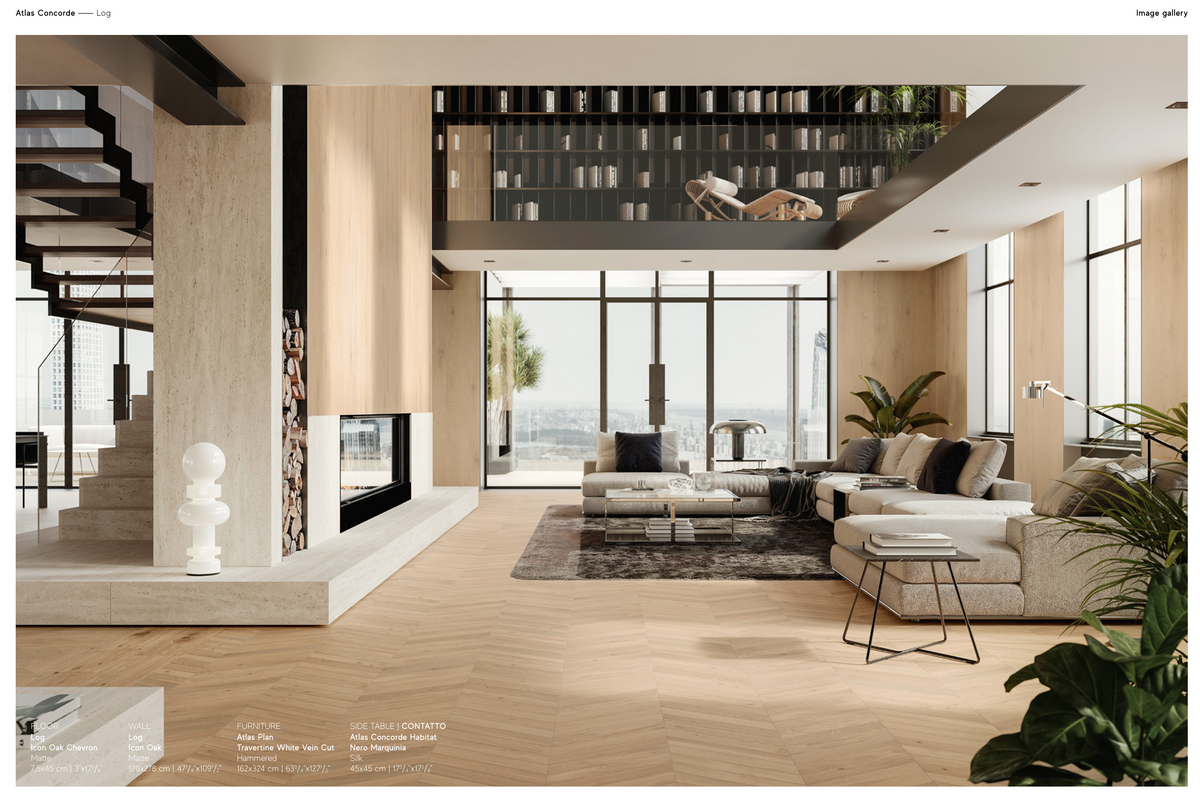 Atlas Concorde LOG Amber Oak Natural – Holzoptikfliesen mit 3D Tatami & Fischgrät-Dekor