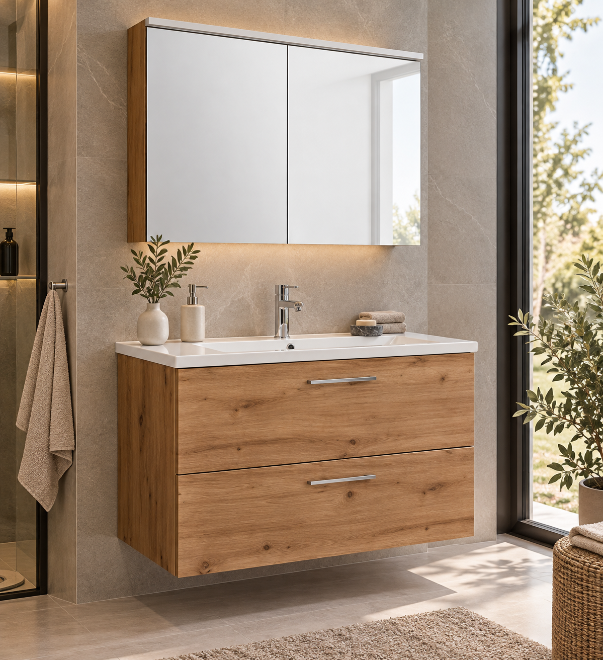 sanibel 1.0 GO A23 Hochschrank 35 × 160 cm – 1 Tür, links/rechts montierbar | Wildeiche