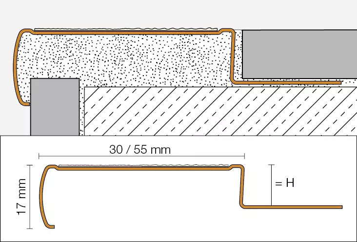 Schlüter-TREP-G/-GL Profile - Treppenprofil mit einer eingeklebten rutschhemmender Profilierung