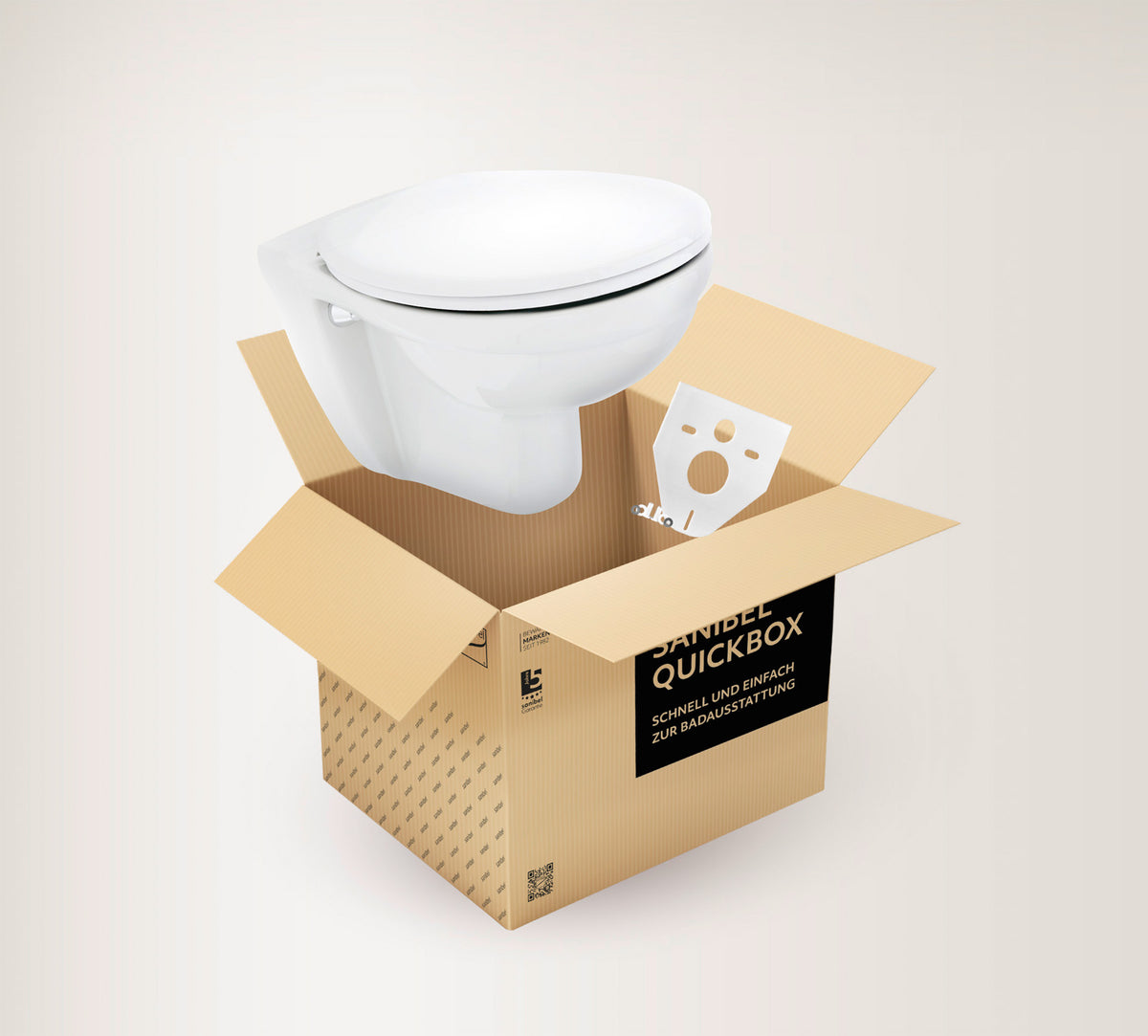 sanibel 1001 QuickBox – Wand-Tiefspül-WC mit WC-Sitz & Schallschutzset | Weiß