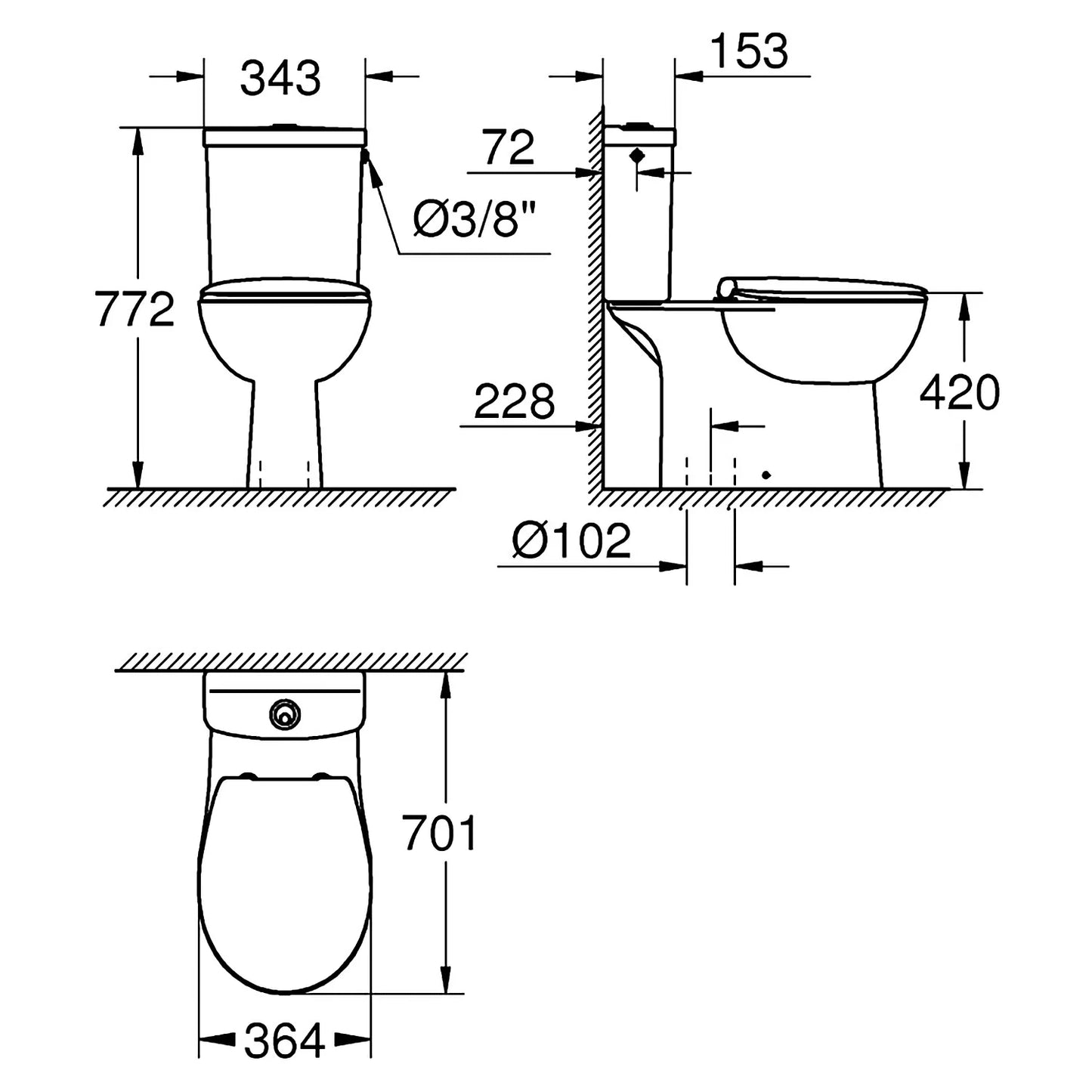 GROHE Bau Keramik Stand-Tiefspül-WC Set spülrandlos