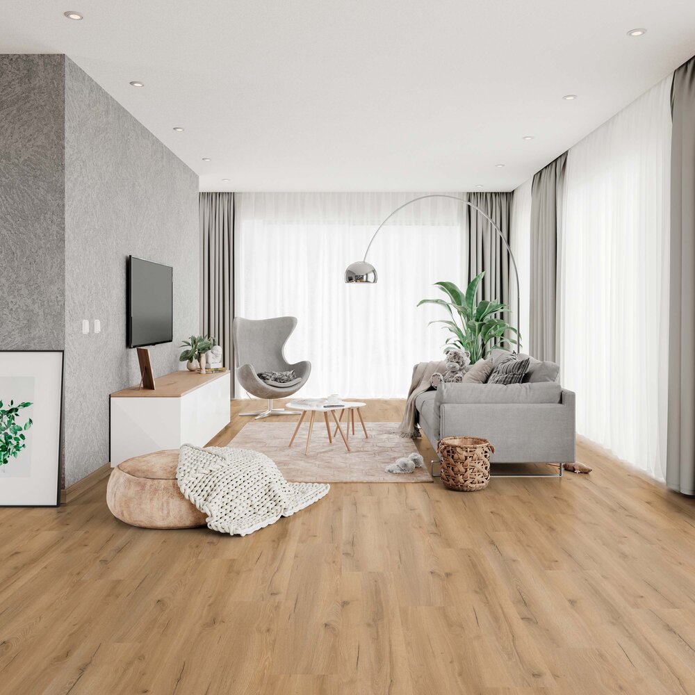 Vinyl Tilo Oak Safari with click system and impact sound insulation