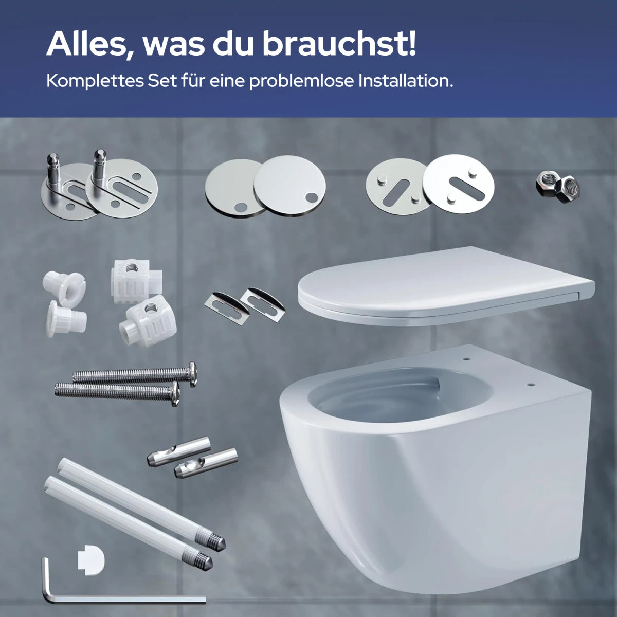 Hänge-WC komplett-Set spülrandlos inklusive Sitz – Tornadospülung | Softclose & Quickrelease